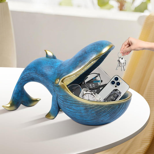 "Whale Statue with Big Mouth Storage Box – Decorative Container for Home Organization"