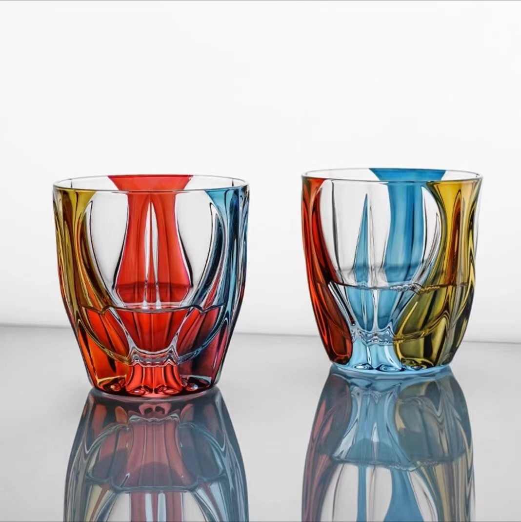 "Elegant Water Glasses with Colorful Gradient Design | Set of 2 Crystal Cups"