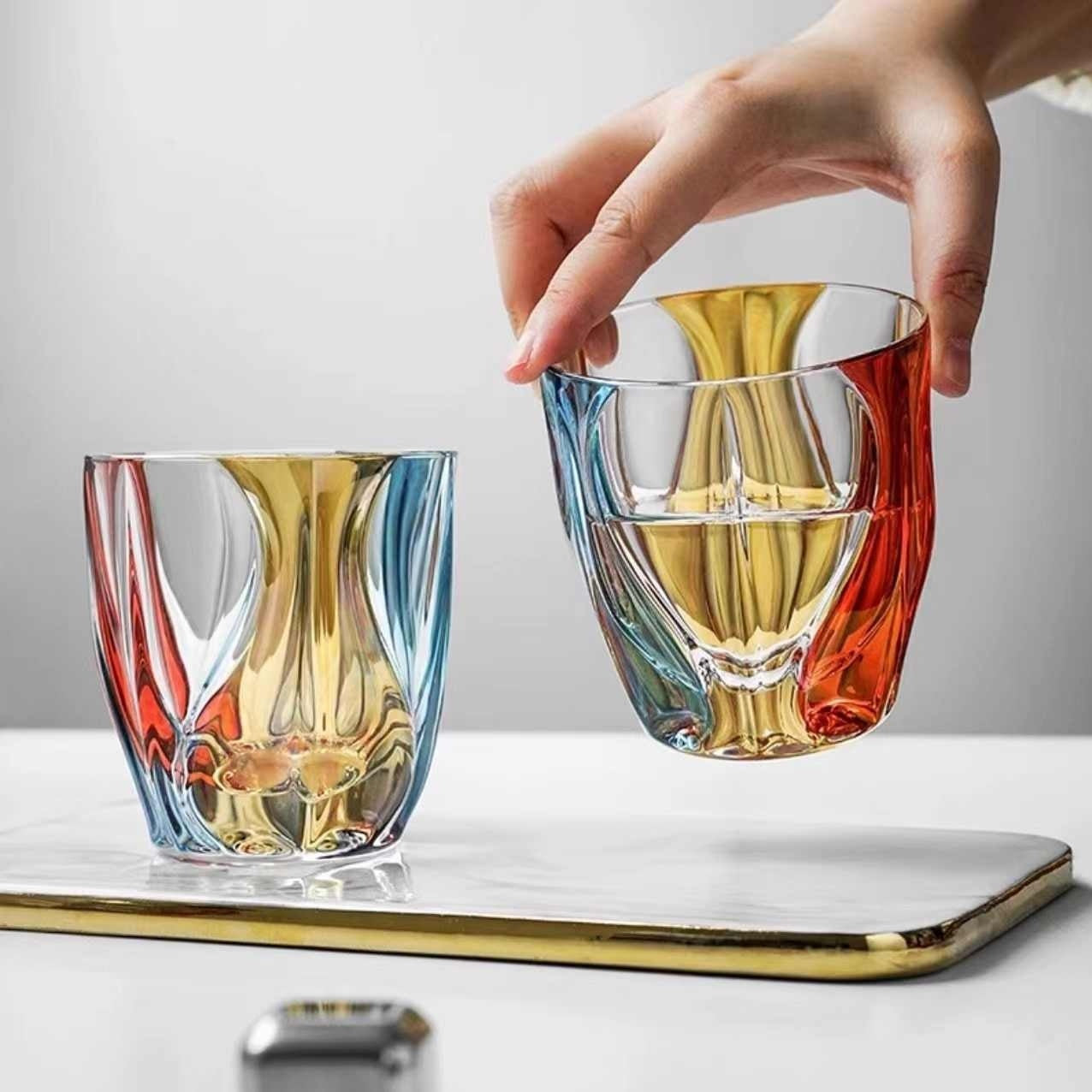 "Elegant Water Glasses with Colorful Gradient Design | Set of 2 Crystal Cups"