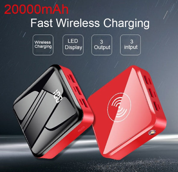 20000mAh Power Bank with Wireless and USB Charging, 3 USB Ports