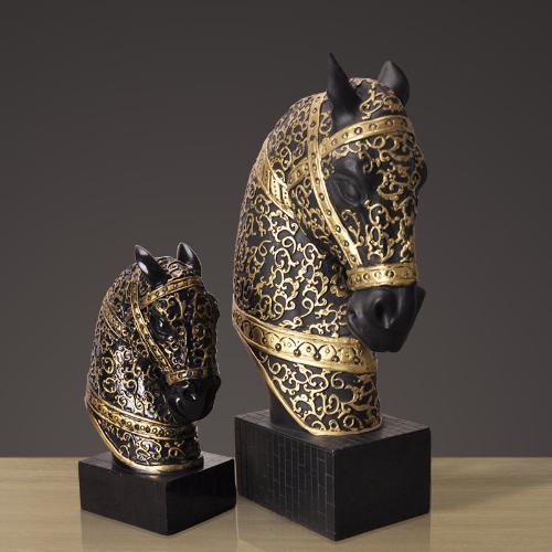 Handmade Black Gold Horse Head Bust Sculpture - European Style Home & Office Decoration