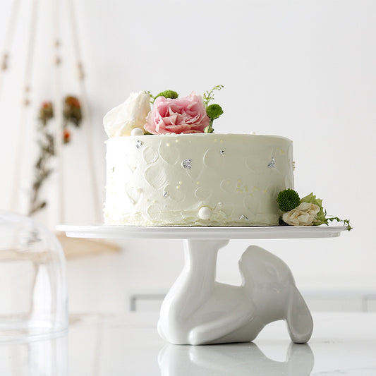 Elegant Porcelain Cake Stand with Rabbit Design - Round Cake Tray