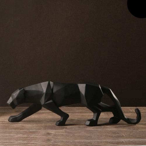 Modern Geometric Black Panther Sculpture - Wildlife Decor