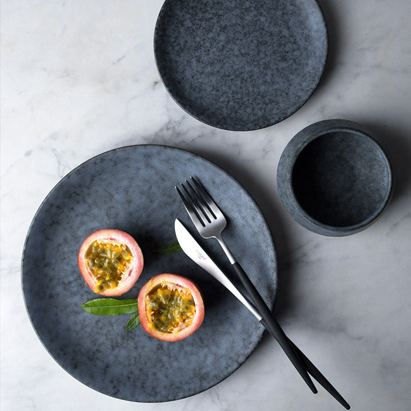 Industrial Style Deep Ceramic Plates - Concrete Effect