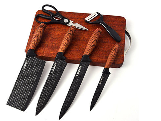 Stainless Steel Knife Set with Wooden Handles – Six-Piece Collection