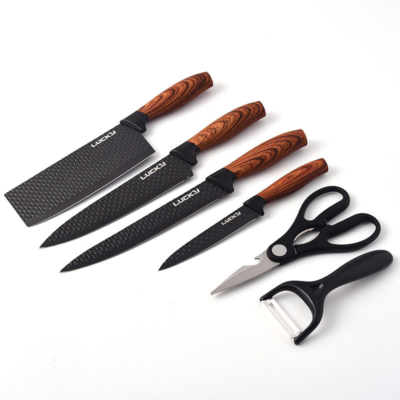 Stainless Steel Knife Set with Wooden Handles – Six-Piece Collection