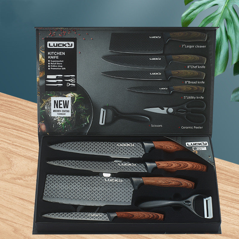 Stainless Steel Knife Set with Wooden Handles – Six-Piece Collection