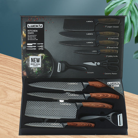 Stainless Steel Knife Set with Wooden Handles – Six-Piece Collection