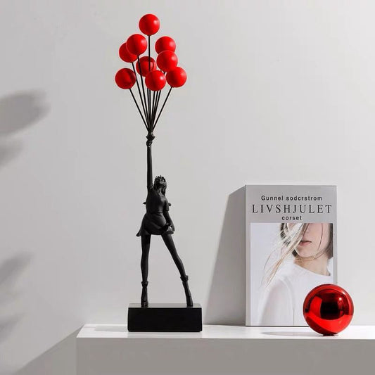 Banksy-Statue „Flying Balloon Girl“ – Modernes Kunstharz-Dekor