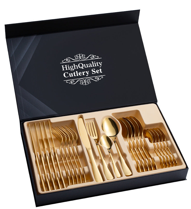 24-Piece Stainless Steel Cutlery Set with Gift Box – Silver, Gold, Rose Gold, Magic Color Options