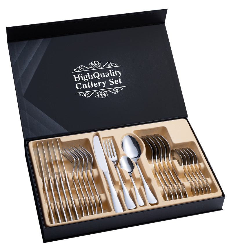 24-Piece Stainless Steel Cutlery Set with Gift Box – Silver, Gold, Rose Gold, Magic Color Options