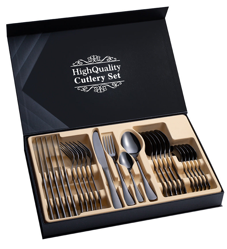 24-Piece Stainless Steel Cutlery Set with Gift Box – Silver, Gold, Rose Gold, Magic Color Options