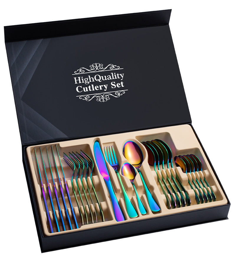 24-Piece Stainless Steel Cutlery Set with Gift Box – Silver, Gold, Rose Gold, Magic Color Options