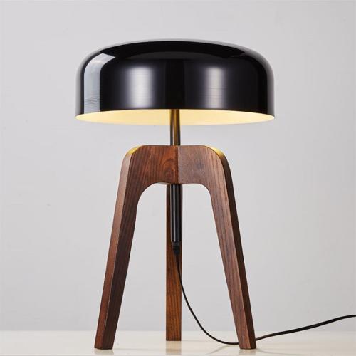 Pillolo Table Lamp - Black Walnut & White Wood, Modern Iron Shade