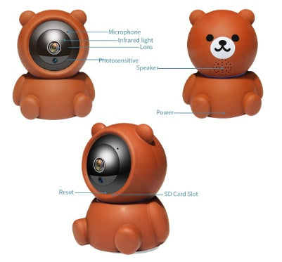 1080P WiFi IP Baby Monitor Camera with Auto Tracking and Night Vision in Teddy Bear Shape