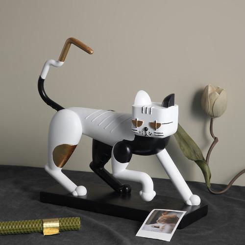 Abstract Resin Cat Sculpture - Creative Animal Ornament for Living Room and Desktop Decoration