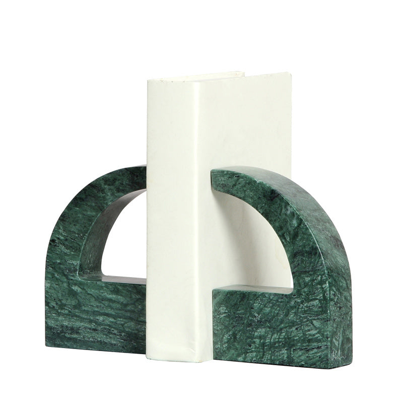 Minimalist Marble Bookend | Modern Green and Black Design for Bookshelf