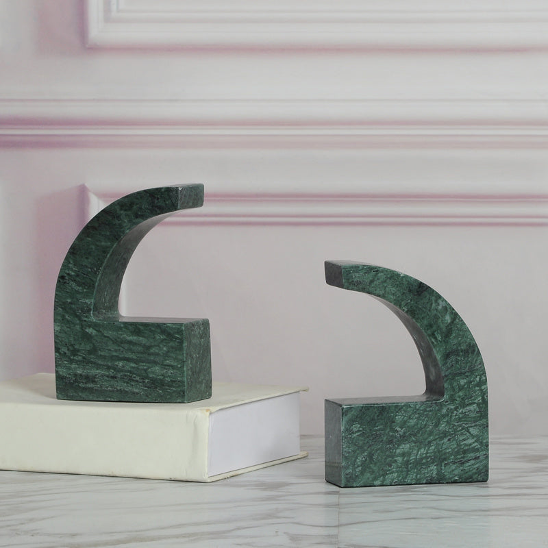 Minimalist Marble Bookend | Modern Green and Black Design for Bookshelf