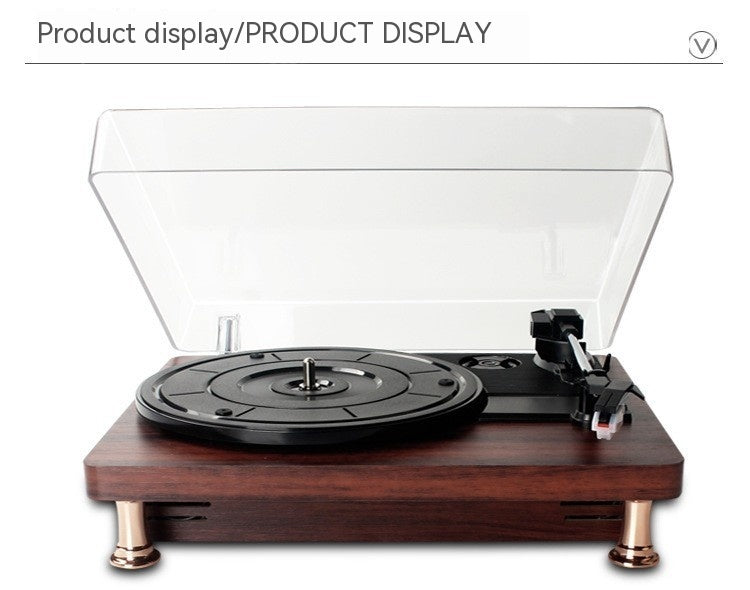 Bluetooth Turntable with Built-in Speaker and Wood Grain Finish