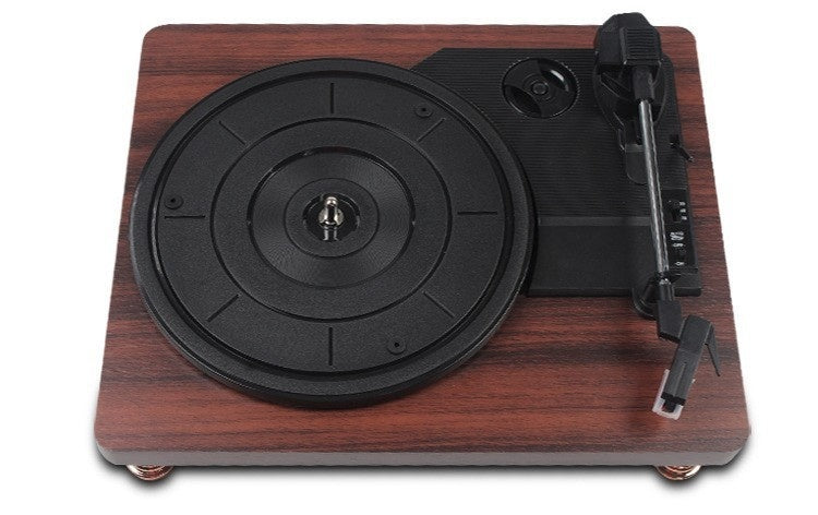 Bluetooth Turntable with Built-in Speaker and Wood Grain Finish