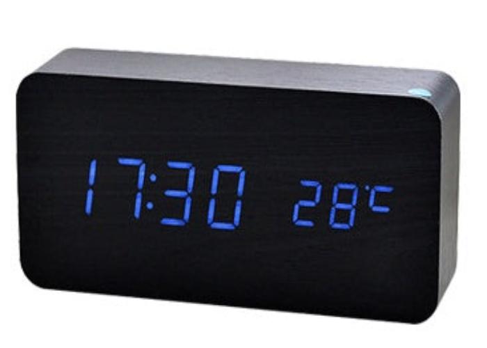 Stylish LED Wood Alarm Clock with Calendar – Modern Rectangular Display