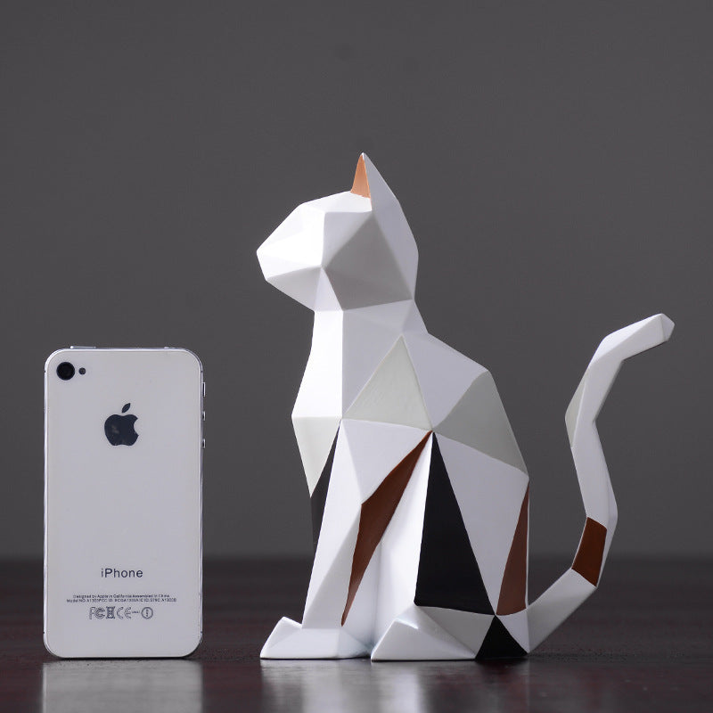 "Geometric Animal Sculptures | Modern Resin Rabbit and Cat Figurines for Home Decor"