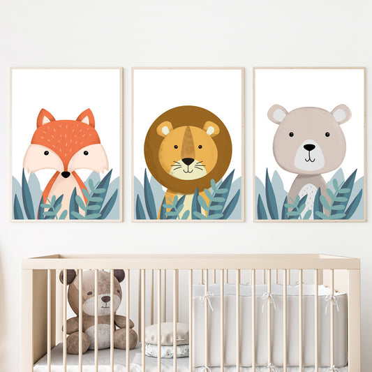 "Jungle Animal Canvas -tulostesarja lasten makuuhuoneeseen"