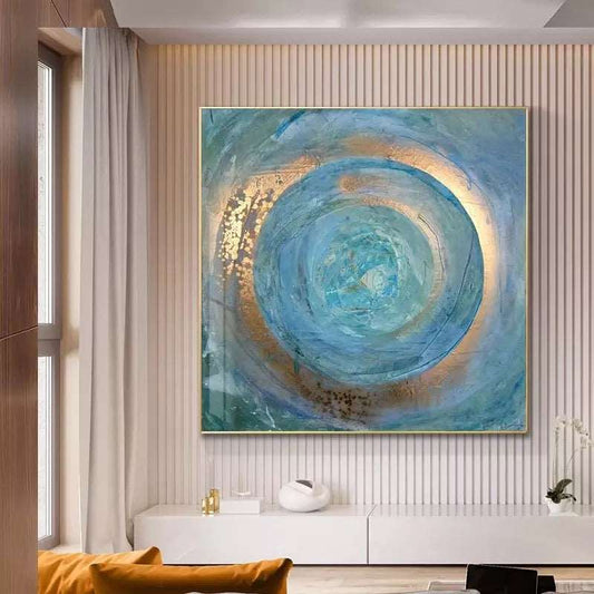 Galleria369-Abstract Blue Gold Canvas Mural Poster