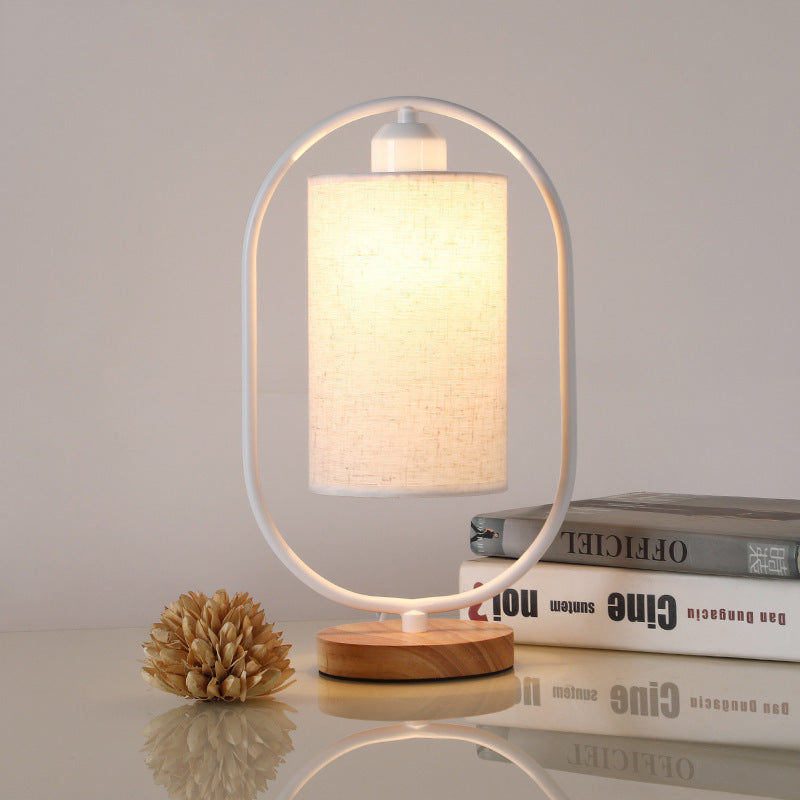 Nordic Lantern-Style Table Lamp in Wood and Metal with Linen Lampshade, 5W LED