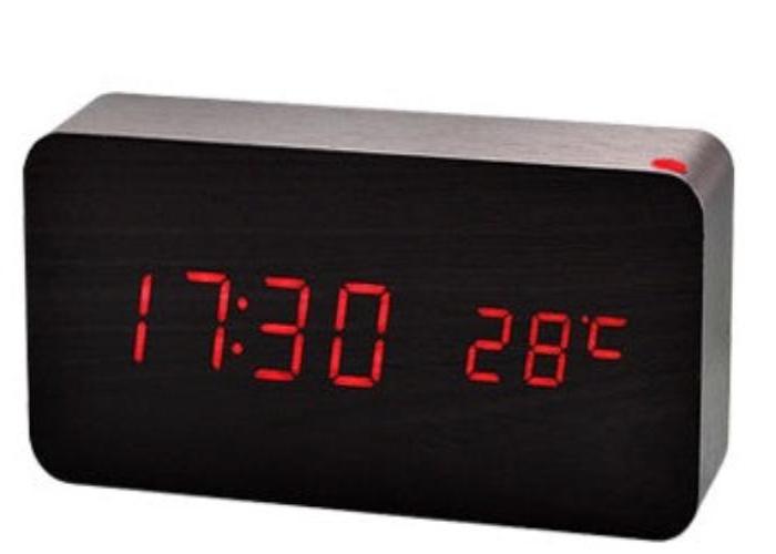 Stylish LED Wood Alarm Clock with Calendar – Modern Rectangular Display