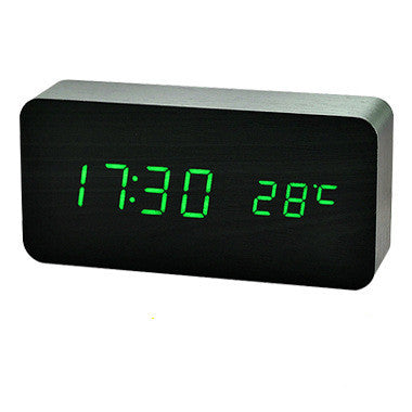 Stylish LED Wood Alarm Clock with Calendar – Modern Rectangular Display