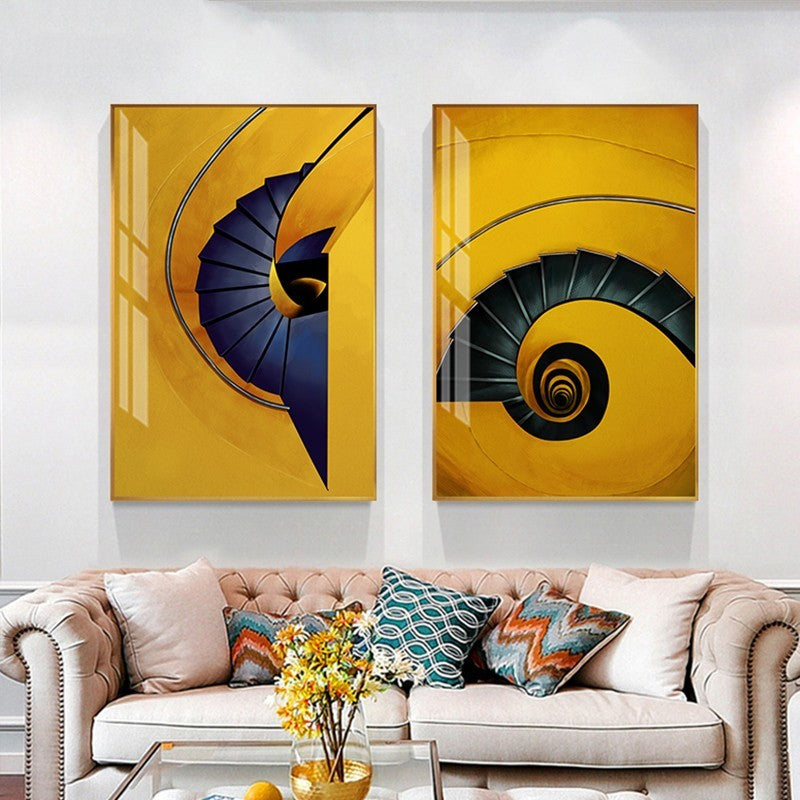 Modern Wall Abstract Yellow Staircase Canvas Painting