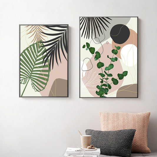 Pintura en lienzo de arte de pared de hojas de plantas tropicales - El encanto vivo de la naturaleza