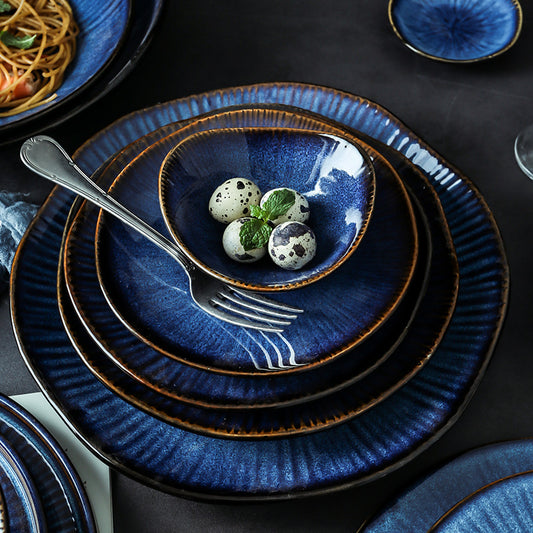 Creative Glazed Ceramic Bowl and Plate Set - Unique Design