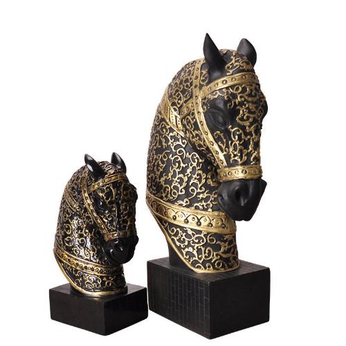 Handmade Black Gold Horse Head Bust Sculpture - European Style Home & Office Decoration