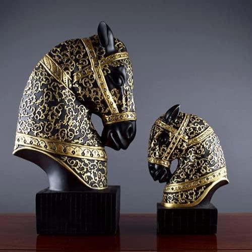 Handmade Black Gold Horse Head Bust Sculpture - European Style Home & Office Decoration