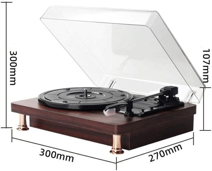 Bluetooth Turntable with Built-in Speaker and Wood Grain Finish