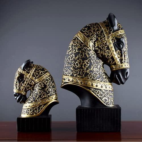 Handmade Black Gold Horse Head Bust Sculpture - European Style Home & Office Decoration