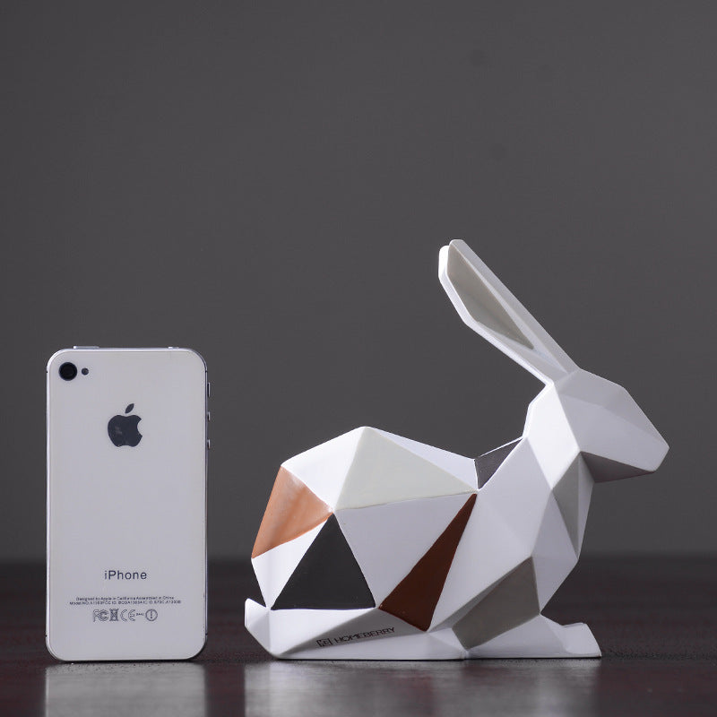 "Geometric Animal Sculptures | Modern Resin Rabbit and Cat Figurines for Home Decor"