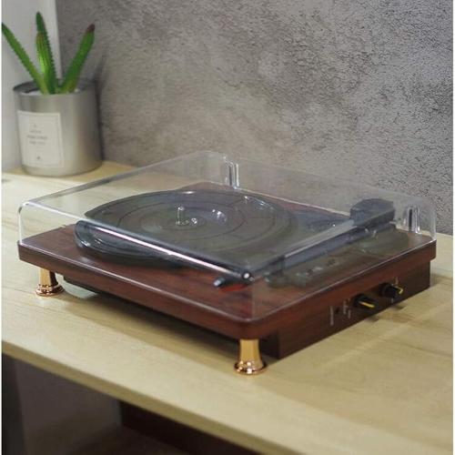 Bluetooth Turntable with Built-in Speaker and Wood Grain Finish