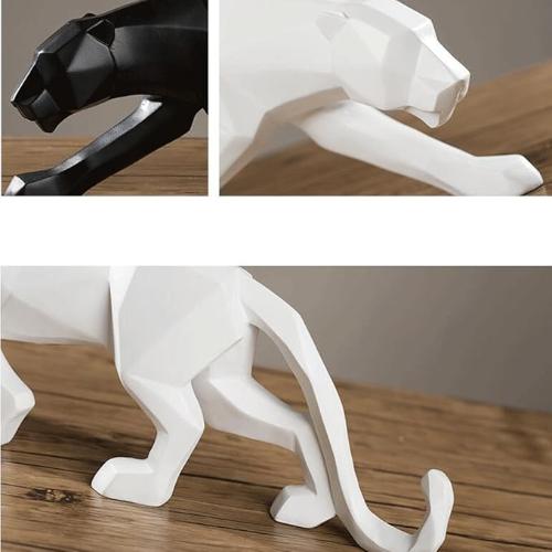 Modern Geometric Black Panther Sculpture - Wildlife Decor