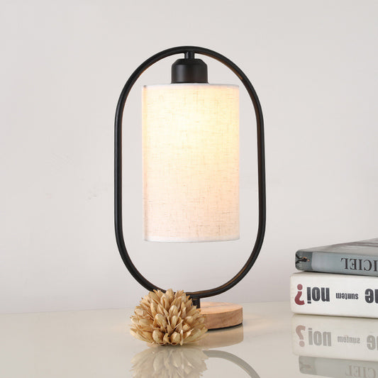 Nordic Lantern-Style Table Lamp in Wood and Metal with Linen Lampshade, 5W LED