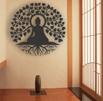 Metal Wall Hangings Buddha Statue Tree Of Life Indoor Iron Hanging Painting