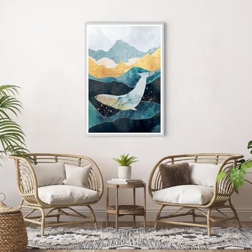 "Whale in Motion Painting: Marine Art for Elegant Decor"