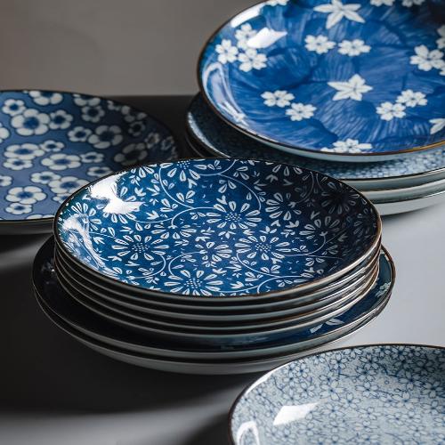 "Japanese-Style Ceramic Plates - Everyday Dining with Nature-Inspired Designs"