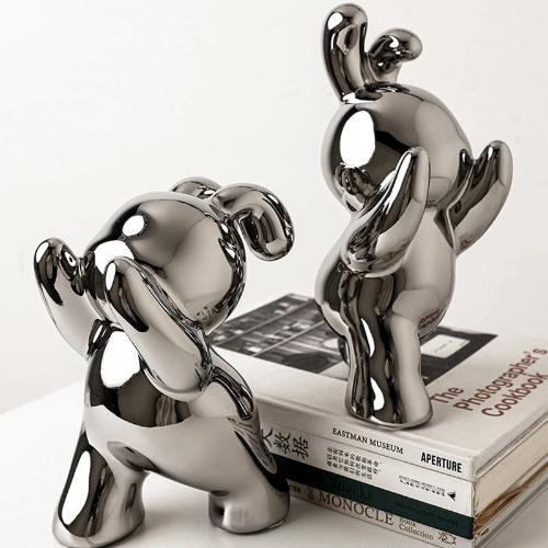 Push Rabbit Ceramic Bookend | Modern Animal Sculptures in Black, White, and Silver