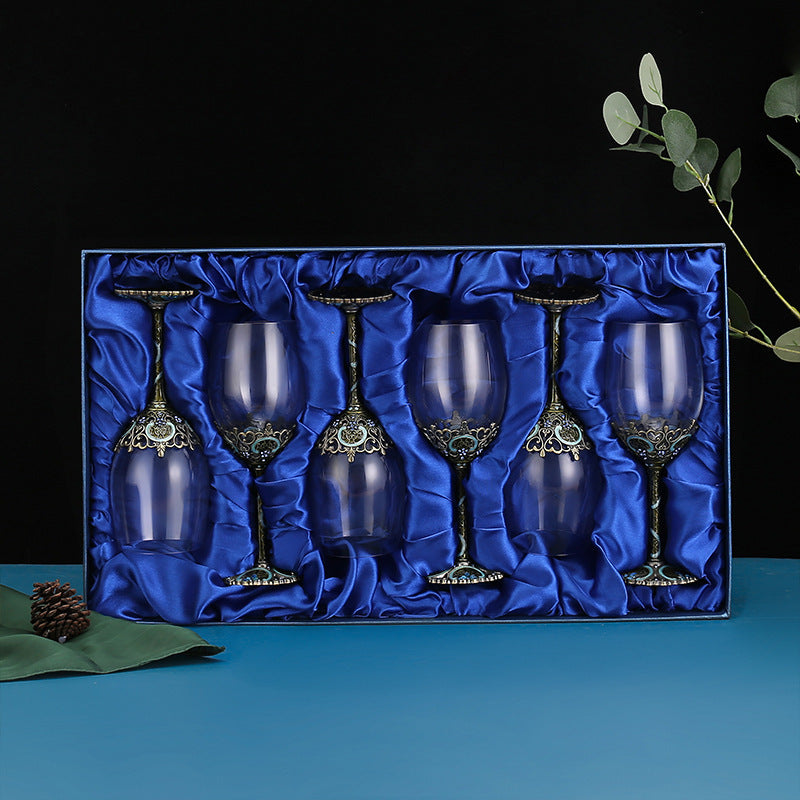 "Elegant Glass Decanter Set with Decorated Wine Glasses | Perfect for Special Occasions"