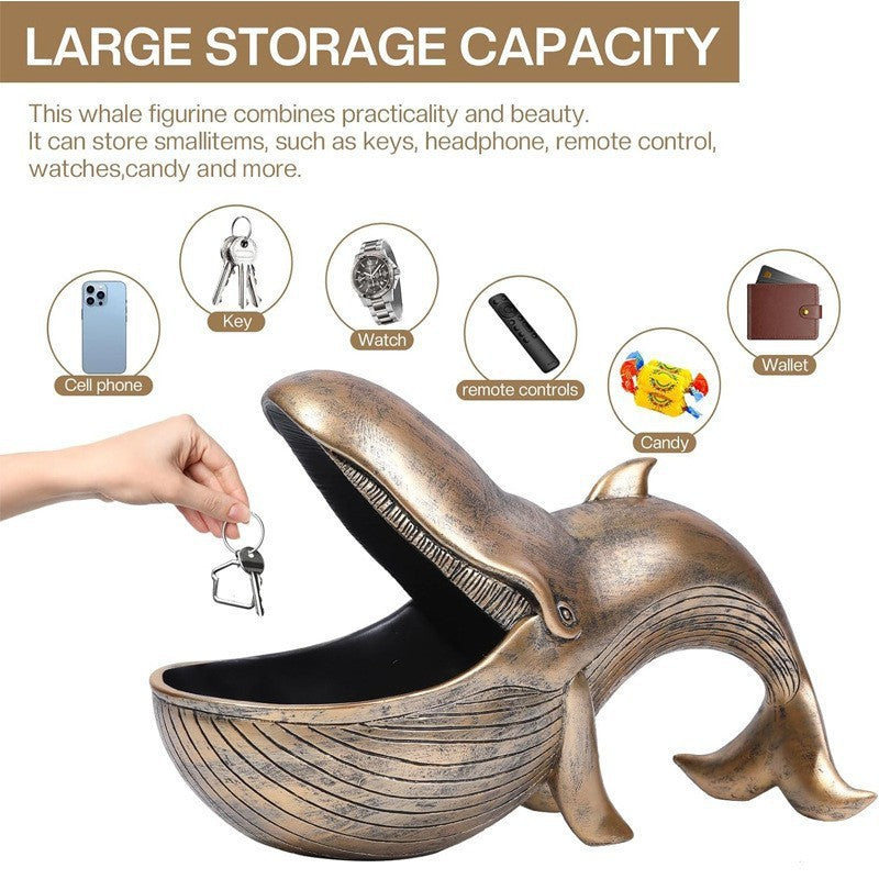 "Whale Statue with Big Mouth Storage Box – Decorative Container for Home Organization"