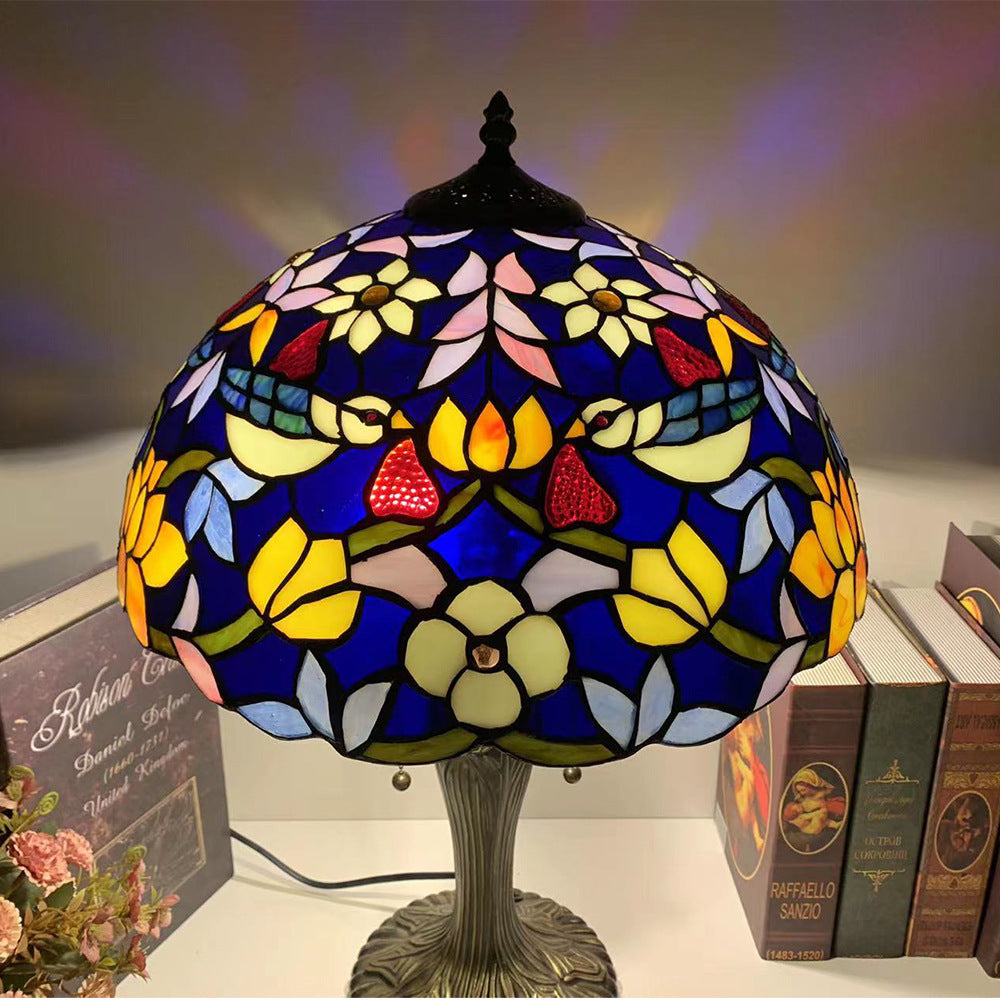 Tiffany Table Lamp with Birds and Strawberries