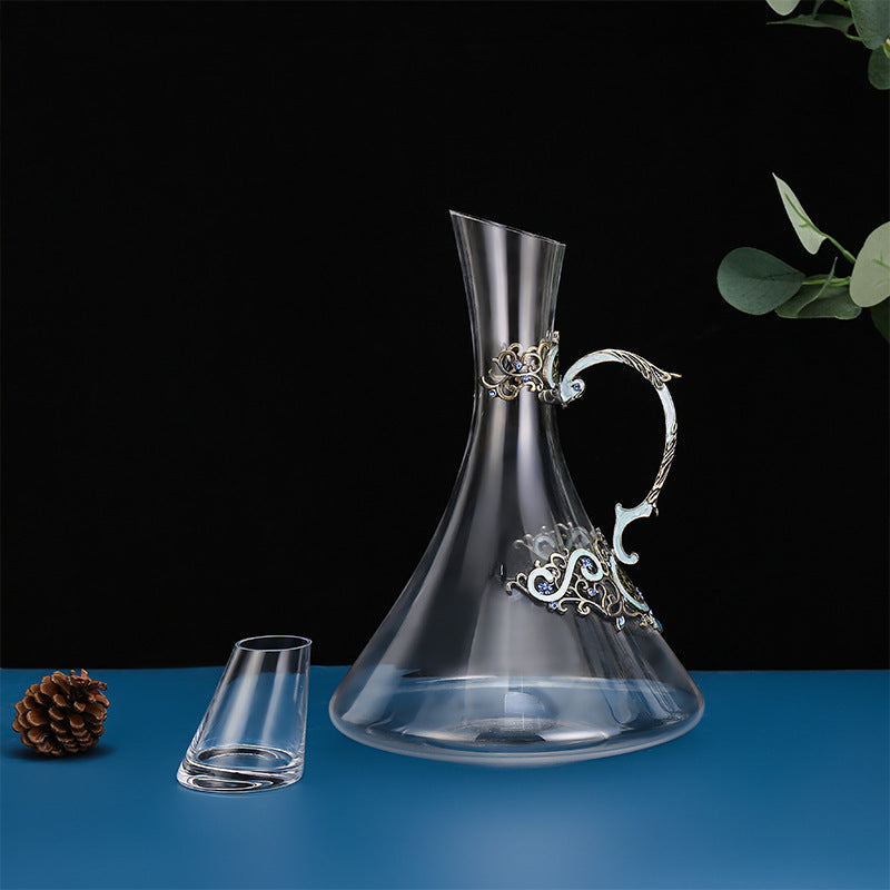 "Elegant Glass Decanter Set with Decorated Wine Glasses | Perfect for Special Occasions"